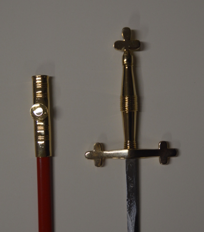 Sword - Cross Shaped Hilt Gold Plated & Red Scabbard - 900mm - Click Image to Close